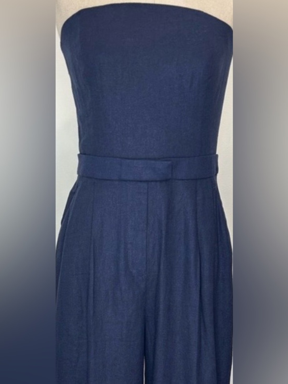 Zara Strapless Linen Blend Jumpsuit Straight Neck Wide Leg Navy 
Size‎ Large - Picture 8 of 8